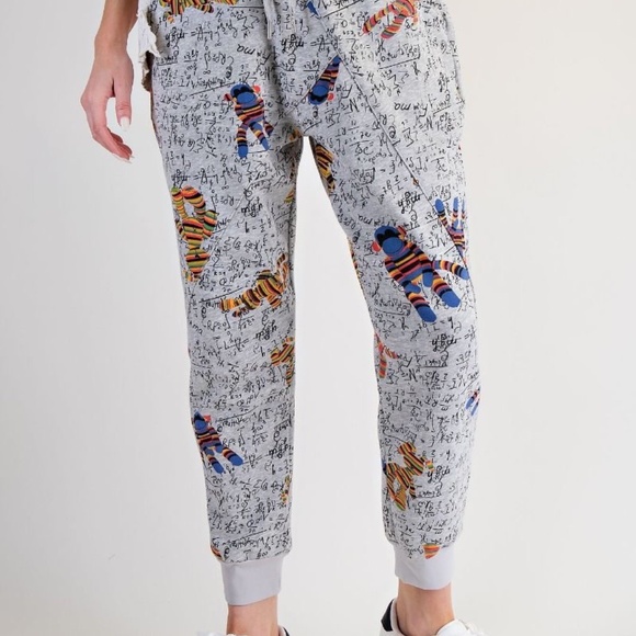 New Easel Novelty Print Jogger Women's Math Equation Monkey Artsy Lounge Pants - Picture 5 of 8